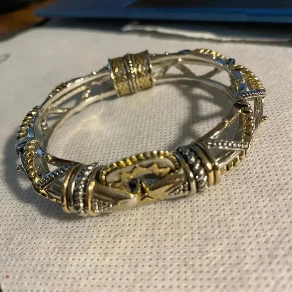 Two Tones Twisted Cable Sterling Silver Bali Style Women Bracelet Magnetic Clasp